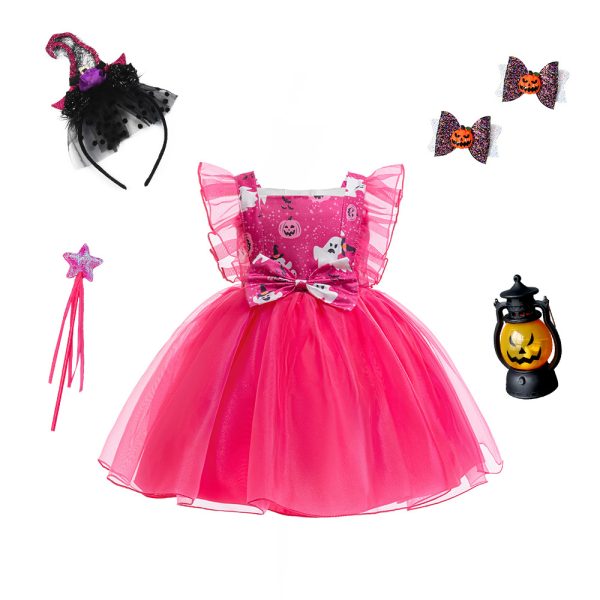 Fancy Halloween Printed Butterfly Costume Dress with Chiffon Mesh Skirt
